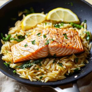 Lemon Orzo Skillet Salmon Recipe