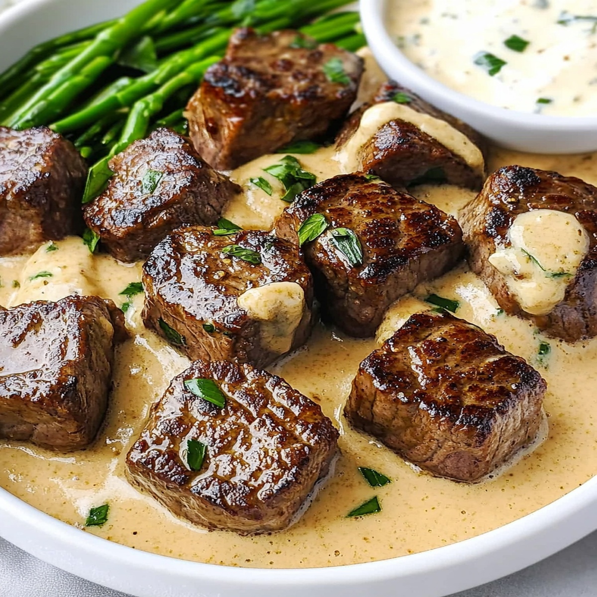 Garlic Butter Steak Bites with Parmesan Cream Sauce Recipe