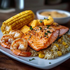 Salmon & Shrimp Feast with Cheddar Corn Recipe