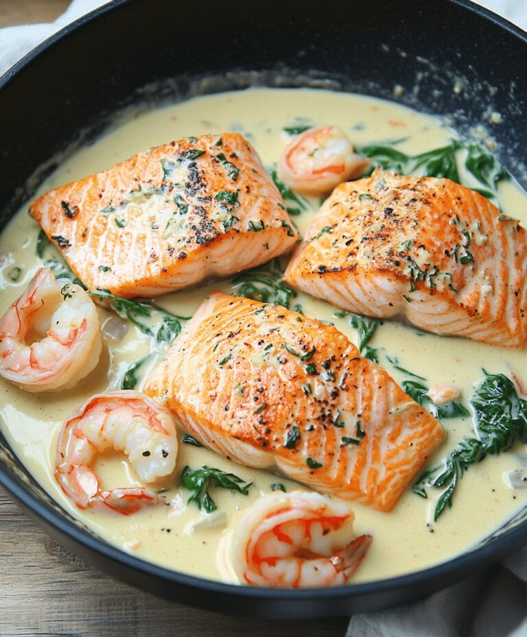 Salmon And Shrimp With Creamy Garlic Sauce Recipe