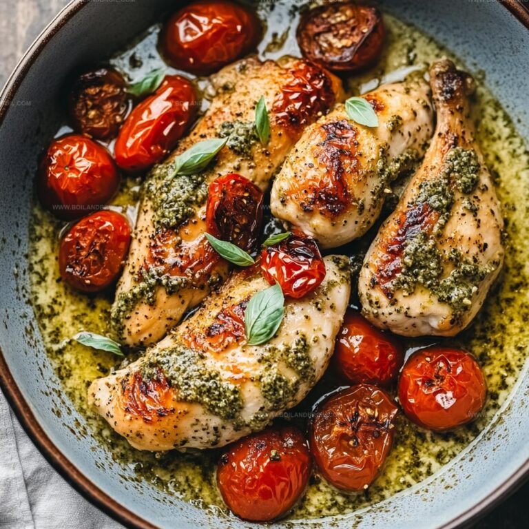 Creamy Pesto Chicken with Roasted Tomatoes Recipe