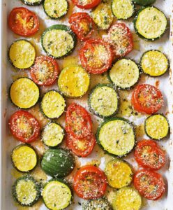 Roasted Garlic-parmesan Zucchini, Squash And Tomatoes Recipe