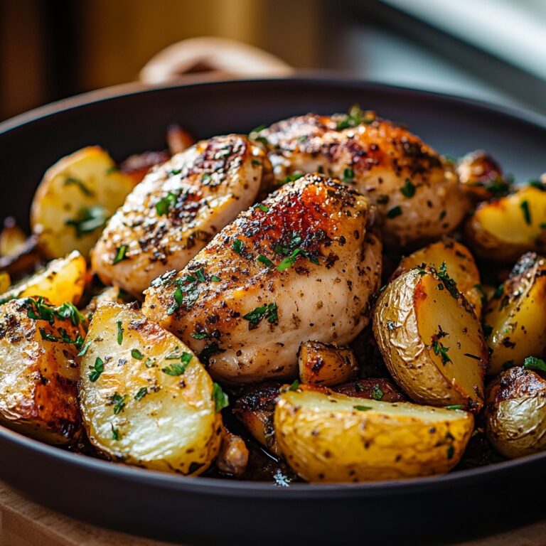 Herb Roasted Chicken with Garlic Butter Veggies and Crispy Potatoes Recipe