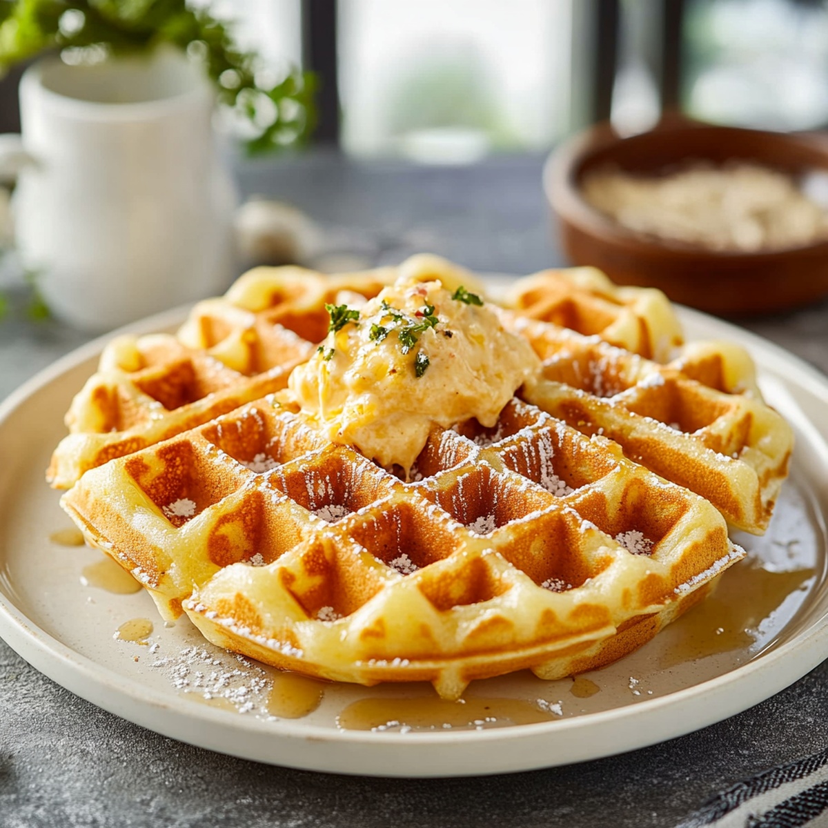 Cheesy Garlic Waffles Recipe