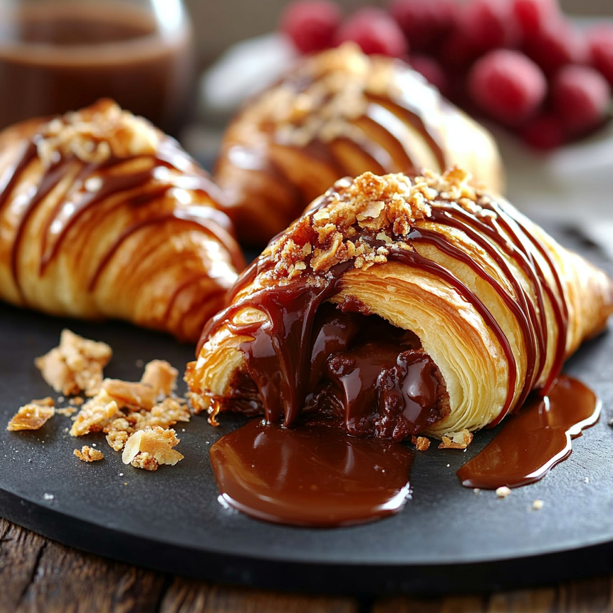 Nutella Croissants with Caramel Drizzle Recipe