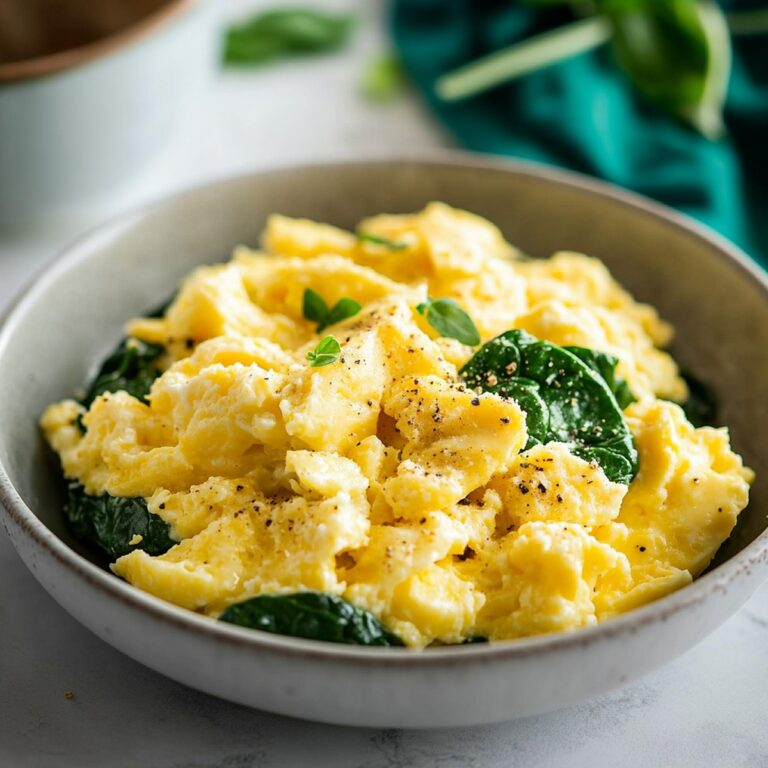 Cheesy Scrambled Eggs with Spinach Recipe
