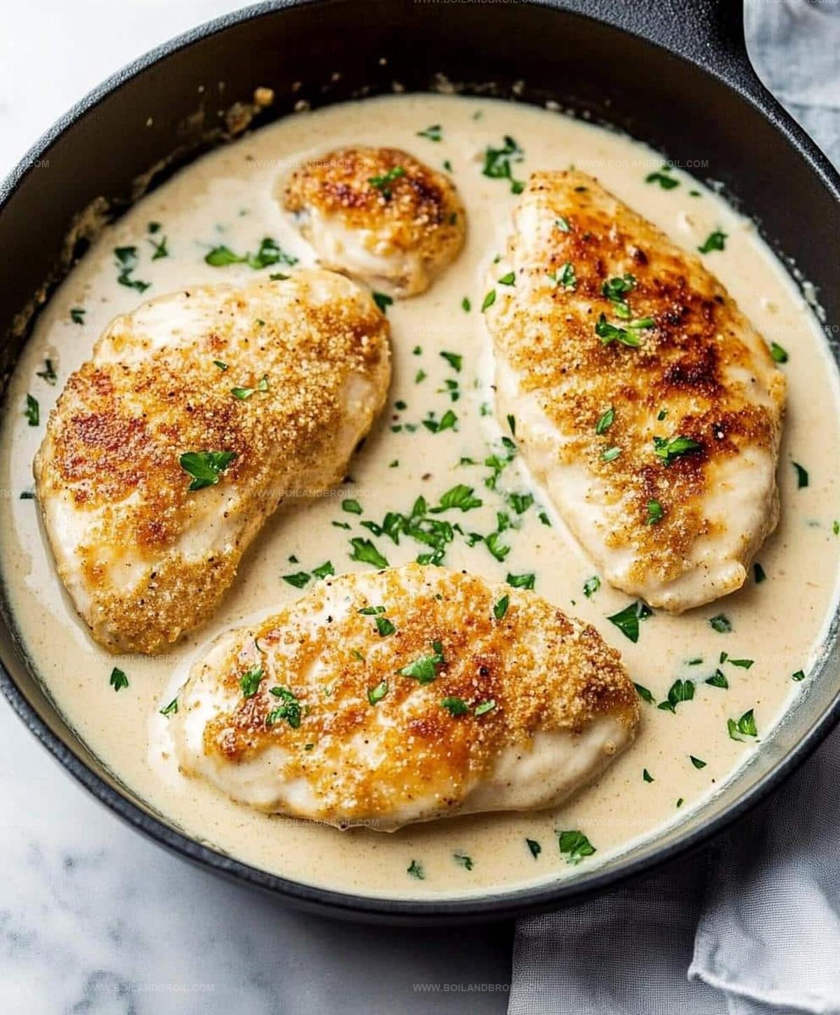 Parmesan Crusted Chicken With Creamy Garlic Sauce Recipe