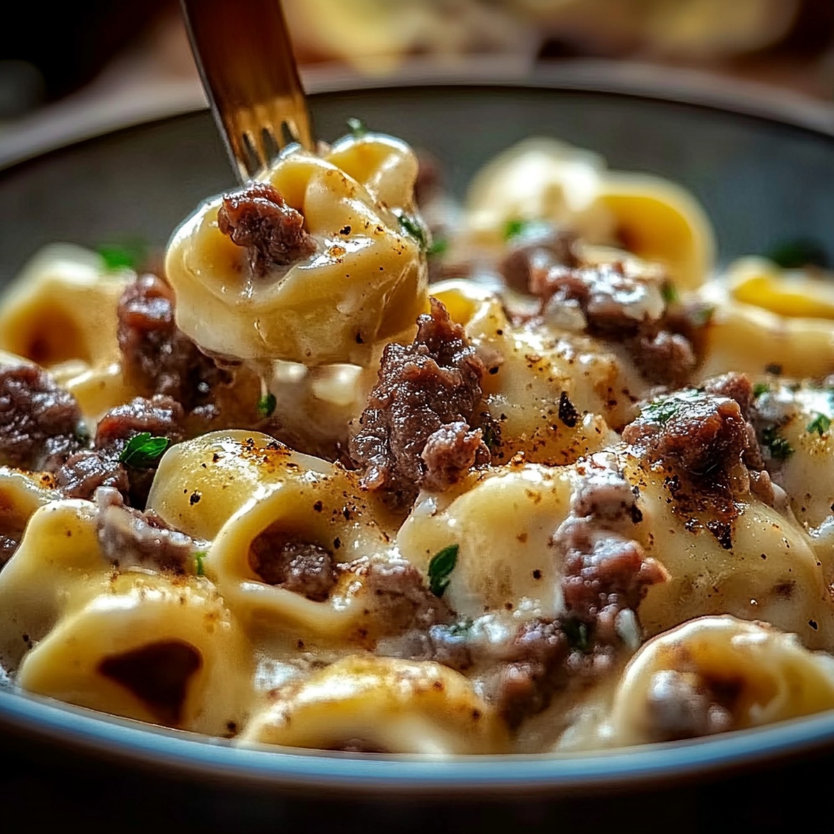 Gooey Cheesesteak Tortellini in Rich Provolone Sauce Recipe