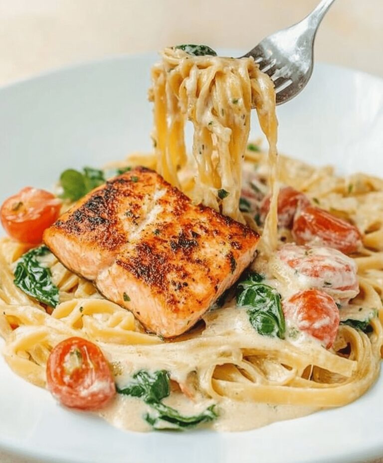 Healthy & Creamy Tuscan Salmon Pasta Recipe
