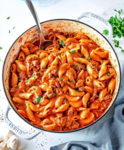 One Pot Creamy Tomato Beef Pasta Recipe