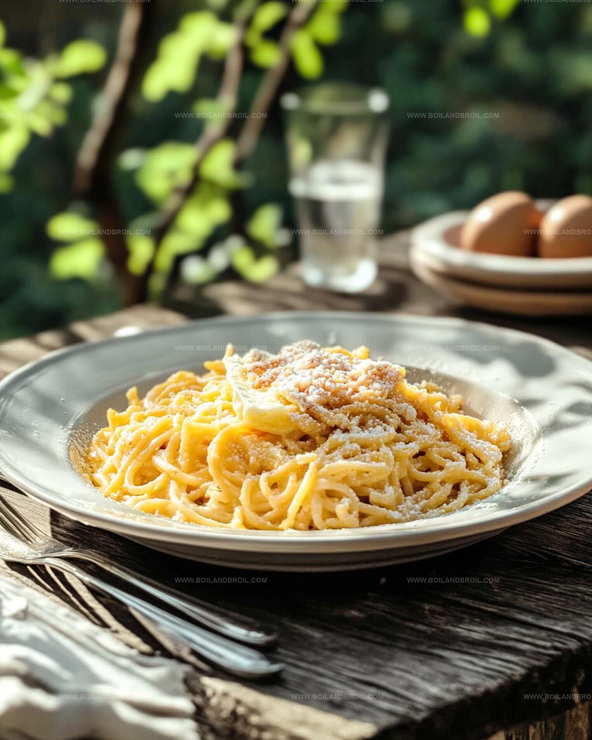 Cheesy Spaghetti Carbonara with Pancetta and Eggs Recipe