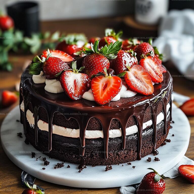Decadent Chocolate Cake with Strawberries and Cream Recipe