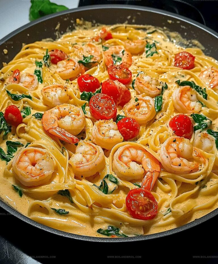 Fettuccine With Shrimp, Tomatoes, And Spinach Cream Sauce Recipe