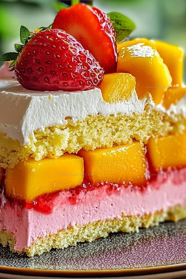 Strawberry Mango Split Cake Highlights